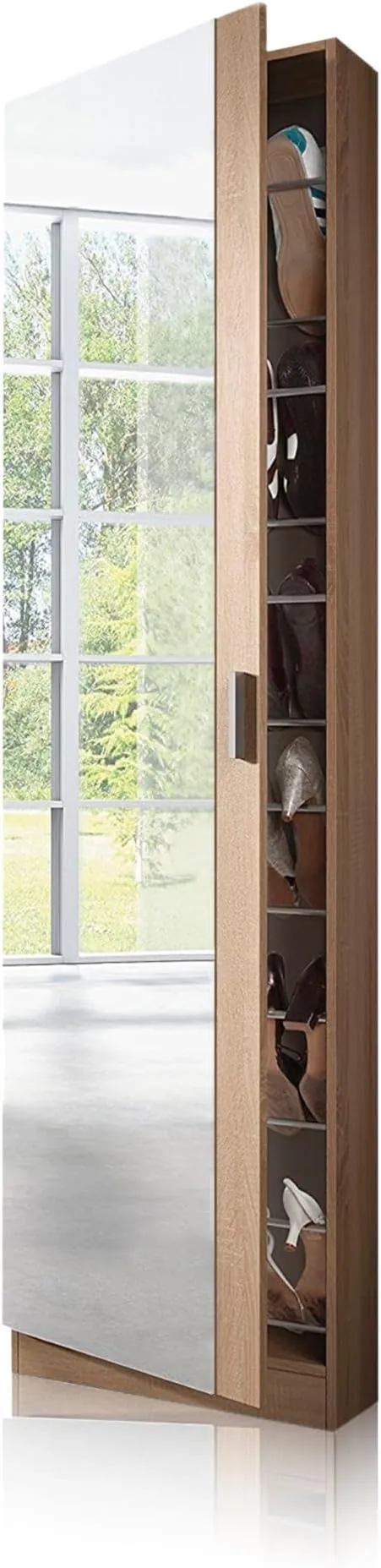 duehome | Armario Zapatero, Zapatero con Espejo, Modelo Roma, Acabado en Color Roble Canadian, Medidas: 50 cm (Ancho) x 180 cm (Alto) x 20 cm (Fondo)