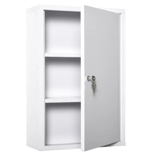 kleankin Armario Botiquín de Pared Metal 3 Estantes 40x18x60 cm Blanco