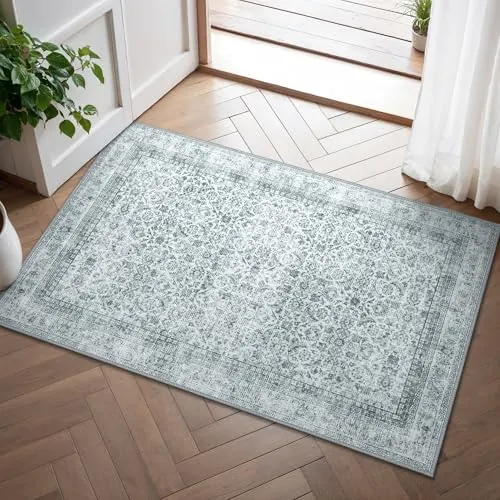 BEIMO Alfombra Salon Vintage, Alfombras Estivales Salon, Alfombra Cocina Antideslizante Lavable, Alfombras Salon Pelo Corto para Habitación, Pasillo, Soggiorno, Gris, 60x150cm