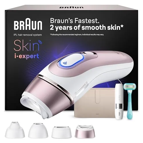 Braun Depiladora Luz Pulsada Smart IPL Skin i·expert, PL7442, Blanco/Bronce - Depiladora Laser con 4 Cabezales, Neceser, Mini Depiladora Facial Y Maquinilla Venus, Depilación Láser en Casa