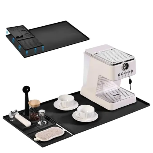 Set de Alfombrillas de Silicona 3 en 1 para Cafetera, 40 x 60 cm & 20 x 40 cm, con Alfombrilla Desmontable para Secado y Tampeado, Antideslizante, para Encimera, Fregadero y Barra de Café, negro