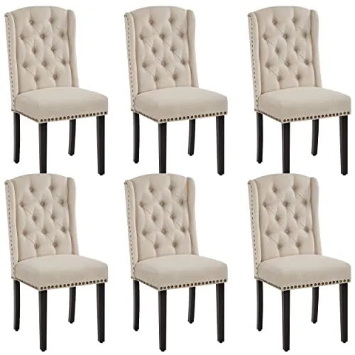 Yaheetech Juego de 6 Sillas de Cocina Tapizada Tela Diseño de Botones Beige