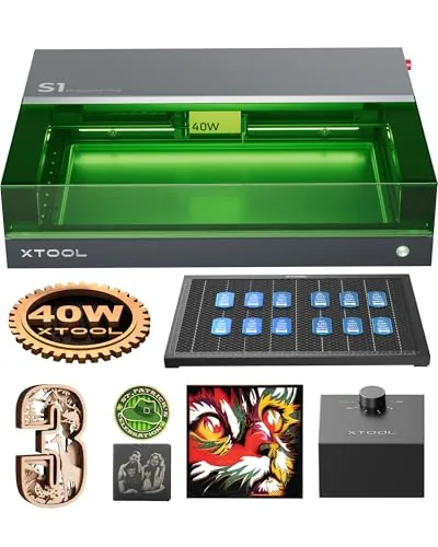 xTool S1 40W Grabadora Láser con Air Assist Kit y Panel de Nido de Abeja, Seguridad Cerrada, Enfoque Automático, 498 * 330mm, Cortadora Grabado para Madera, Metal, Cuero, Acrílico
