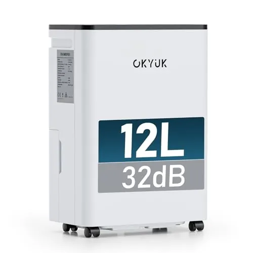 Deshumidificador 12L con Indicador Digital de Humedad,Deshumificadores de humedad Deshumidificador para Hogar hasta 40m² con Apagado Automático, Ideal para, Baños, Dormitorios, Sótanos (12L Blanco)