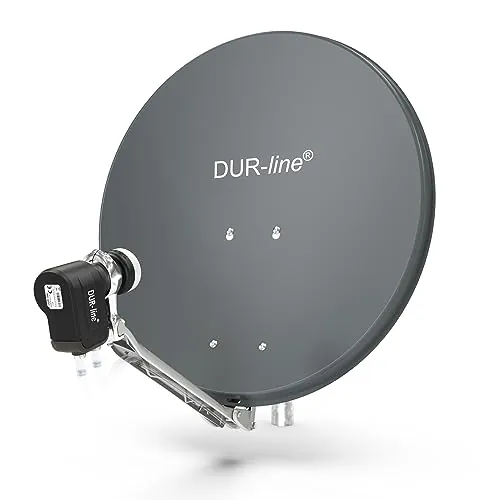 DUR-line Juego de 2 participantes – Sistema completo de satélite de aluminio – Select 60 cm/65 cm espejo/cuenco antracita + LNB Twin – para 2 receptores/TV [última tecnología, DVB-S2, 4K, 3D]
