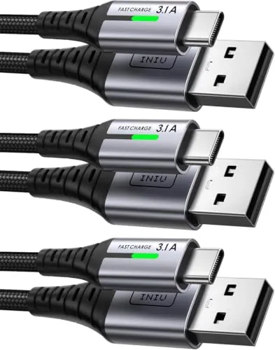 INIU Cable USB C, [3 Pack 3.1A] Cable Trenzado Nilón de Carga Rápida QC3.0 Cable USB Tipo C, [2m+2m+0,5m] Cable Sincronización de Datos para iPhone 17 16 Samsung S25 Google 10 Switch 2, Xiaomi Redmi