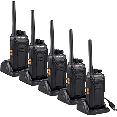 Retevis RT27 Walkie Talkie Recargable, Walkies Profesionales, PMR446 sin Licencia, 16 Canales CTCSS/DCS, VOX Mains Libres, Walkie-Talkie con Cargador USB (5 Piezas,Negro)