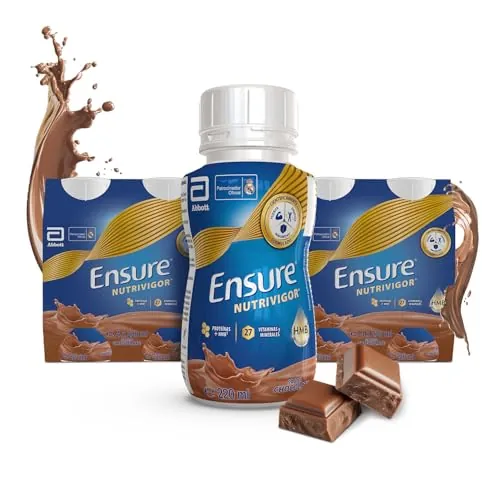 Ensure Nutrivigor - Complemento Alimenticio para Adultos, con HMB, Proteínas, Vitaminas y Minerales, como el Calcio - Sabor Chocolate - Pack de 8 Botellas x 220 ml