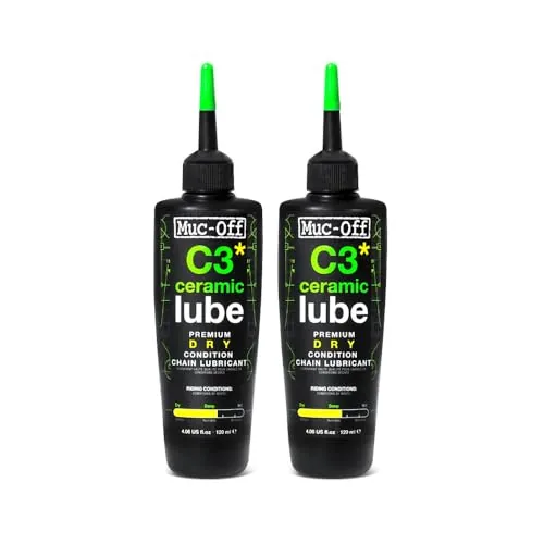 Muc-Off C3 Ceramic Dry Chain Lube 120 Ml, 2pk - Lubricante de Cadena de Bicicleta Premium con Tinte Trazador UV – Lubricante de Bicicleta Formulado para Condiciones Climáticas Secas y con Polvo