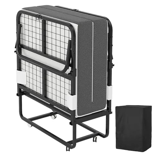 Cama plegable para adultos, 80 x 190 cm, cama plegable para adultos, con colchón de espuma de 13 cm, cama supletoria plegable con 4 ruedas y somier de láminas de metal para invitados, carga 200 kg