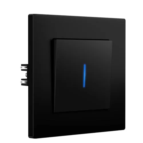 BSEED Interruptor Pared con Garras, Interruptor Conmutador con LED Indicador, 1 Gang 2 Vías, Interruptor de luz con Marco de PC mate, Fácil de Instalar, 86 * 86mm Negro