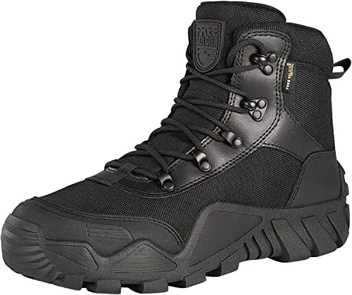 FREE SOLDIER Botas de Caza para Hombres Medio Alto Zapatos Botas Militares de Combate de Tiro Alto con Cordones Ligeros para Todo Terreno para Montaña Trekking(Negro 40EU)