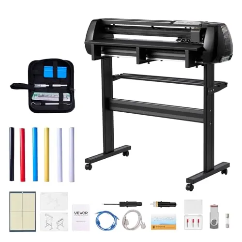 VEVOR Máquina de Corte de Vinilo, con Ancho de Alimentación Máximo de 87 cm, Cuchillas Dobles y Pantalla LED, con Hojas de Pegatinas, Películas de Transferencia y Software Signmaster, Color Negro