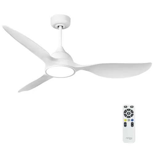 reiga Ventilador de Techo Blanco con Luz y Mando a Distancia 132 cm | Ventilador de Techo Silencioso 3 Aspas Interior, Motor DC Reversible para Dormitorio y Salón