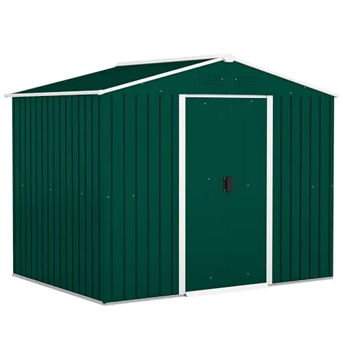 Outsunny Caseta de Jardín Exterior 3,6 m² 236x174x190 cm Cobertizo de Jardín Exterior con 2 Puertas Correderas Techo Inclinado y 4 Ventanas para Patio Terraza Verde