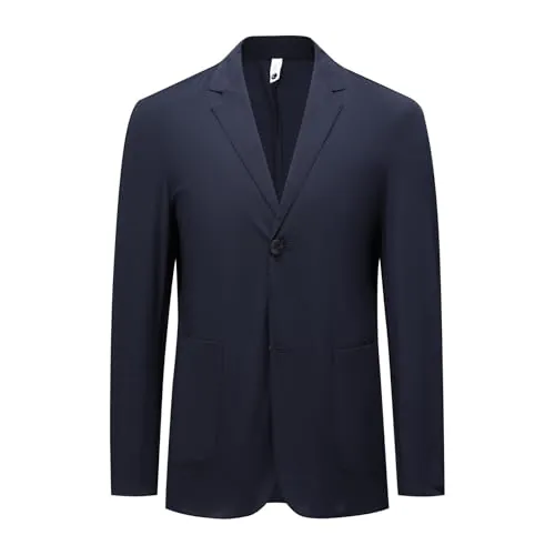 YFFUSHI Blazer de Hombre Chaqueta Casual Seda Hielo Refrescante 2 Botones Solapas de Muesca, Azul Marino, M