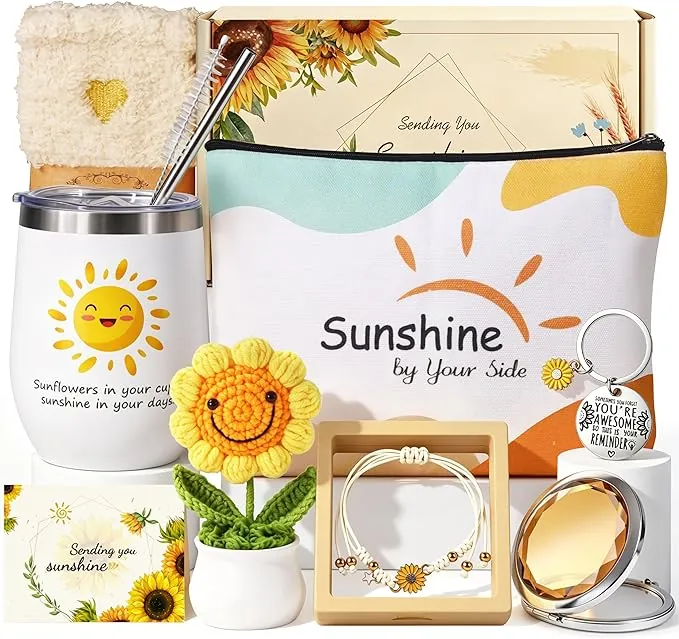 Regalos de Girasol para Mujer, SetdDe Regalo de Cumpleaños Con Vaso, Pulsera Y Neceser. Regalos de Cumpleaños Para Esposa, Mamá, Hermana, Mejor Amiga, Set de Regalo de Girasol para Ella.