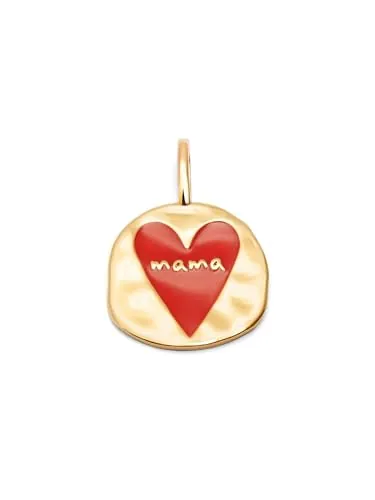 SINGULARU - Charm Mamá Lovely Heart. Latón con Baño en Oro de 18 Kt y Enamel. Joyas Para Mujer.
