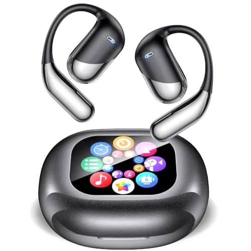 AI Auriculares Traductor en Tiempo Real con Pantalla LCD, Traductor Instantáneo de Voz en 198 Idiomas, Diseño Abierto, Bluetooth 6.1, 60H de batería