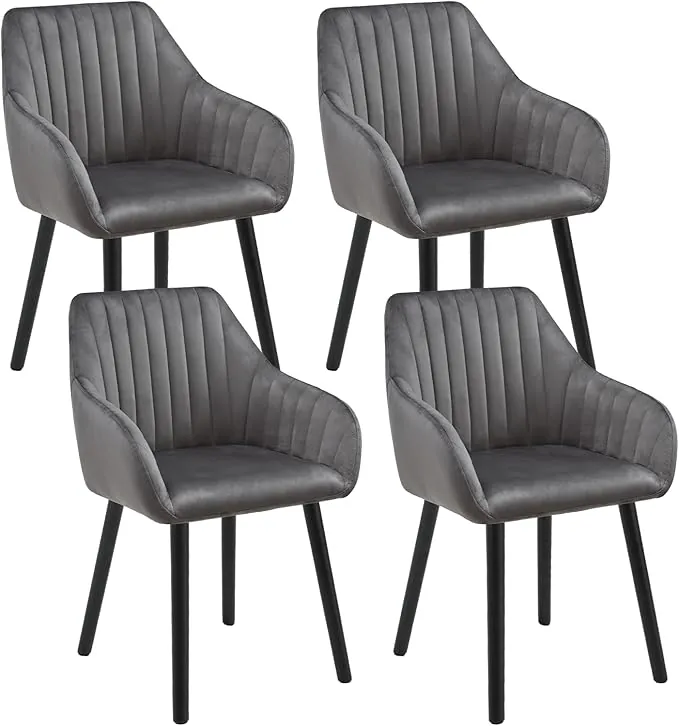 Juego de 4 sillas de Comedor Nordicas con reposabrazos, sillas de Comedor, tapizadas de Terciopelo, Silla de salón, Silla de Cocina, Gris Oscuro