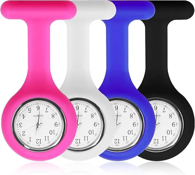 Reloj de enfermera con trotadora, juego de 4 pines de silicona para blusa de escudete para ayudas cuidadosas y personal de salud