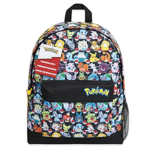 Pokémon Mochilas Escolares Pikachu Pokeball Mochila Escolar Niño Adolescente Bolso Escolar Viaje Colegio Deporte Anime Regalo para Niños (Multi AOP)