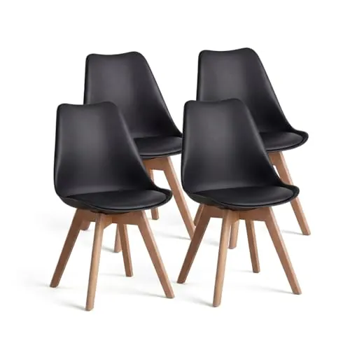 duehome | Beench, Pack 4 sillas Nórdicas, Sillas Comedor, Acabado en Negro y Madera, Medidas: 49 (Ancho) cm x 53,5 cm (Largo) x 83 cm (Alto)