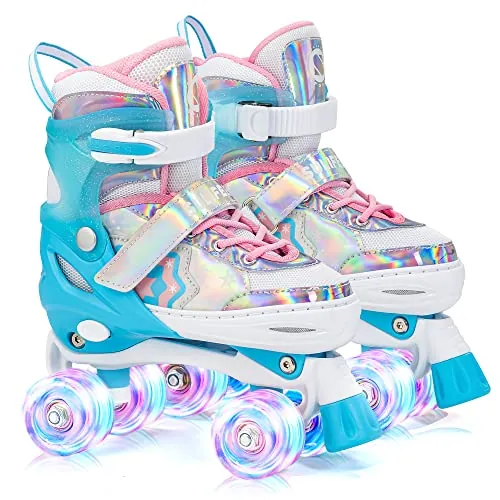 SULIFEEL Patines 4 Ruedas Rainbow Unicorn Ajustables para niñas y niños