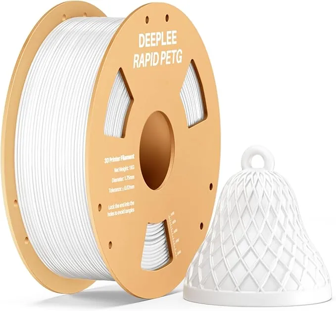 DEEPLEE PETG Rapid 1.75 mm, Bobina 1 kg Blanco. Velocidad 600 mm/s y Alta Resistencia al Impacto. Compatible con Impresoras FDM.