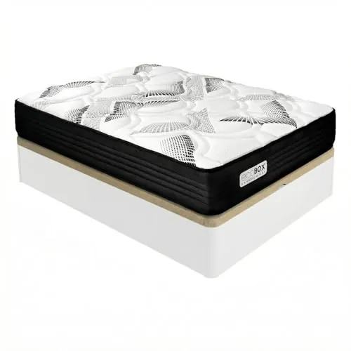 Duérmete Online – Pack Colchón Viscoelástico con Muelles Ensacados Eco Box + Canapé Abatible de Madera Reforzada | Gran Capacidad de Almacenaje | Firmeza Alta | Color Blanco | 90 x 190 cm