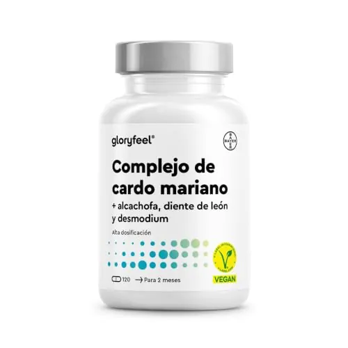 Cardo Mariano 500mg - Con Alcachofa, Diente de Leon y Desmodium - Alta Dosificación de Silimarina - 120 Cápsulas veganas - Probado en laboratorio, sin aditivos, fabricado en Alemania