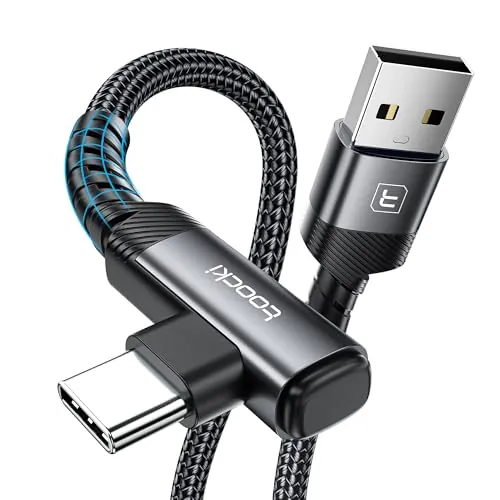 toocki Cable USB A a USB C 3M, 3A Tipo-C 90 Grados, Nailon Trenzado, Negro