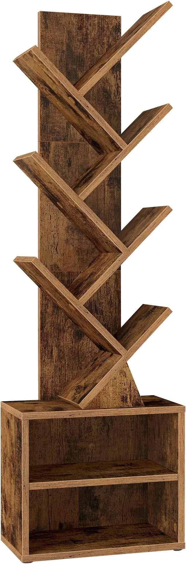 VASAGLE Custos Colección - Estantería en Forma de Árbol, Estantería de Pie Moderna Autoportante, Dormitorio, Salón, Estudio, 2 Compartimentos Abiertos, 20,3 x 38 x 123,2 cm, Marrón Rústico LBC607KD01