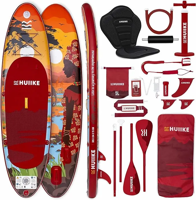 HUIIKE Tabla Paddle Surf Hinchable con Accesorios Incluidos, Remo, Quillas, Inflador. Stand Up Paddle Board Gran Estabilidad y Resistencia. 305 x 84 x 15 cm, Soporta hasta 130 kg