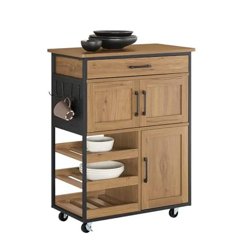 SoBuy Carrito Cocina con Ruedas con Freno & estantes Abiertos, 67x88x37cm