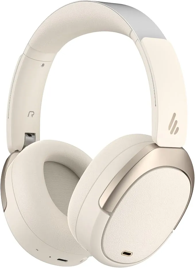 Edifier W80 Over Ear Headphones con cancelación Activa de Ruido -49dB, LDAC Hi-Res con Cable e inalámbrico, Llamada Clara AI, Carga rápida, conexión multipunto, Bluetooth V5.4 - Marfil