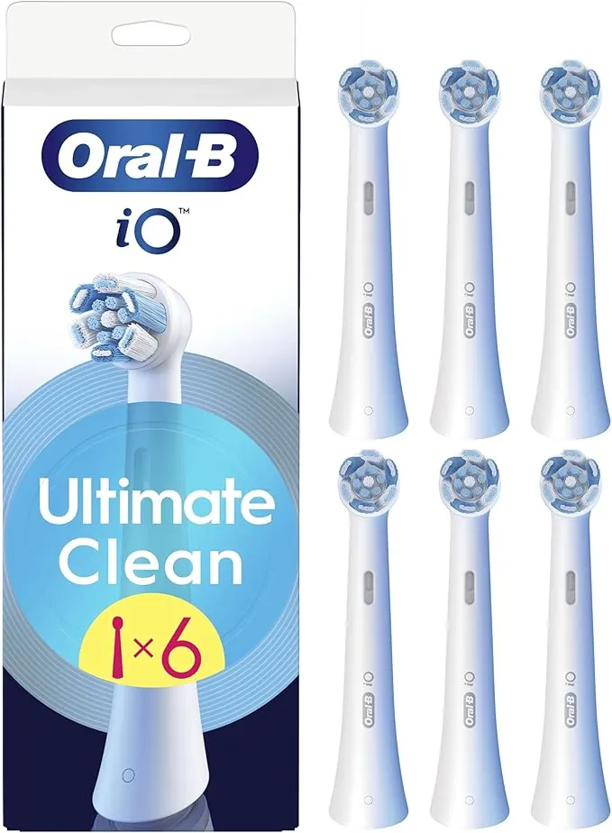 Oral-B Series iO Ultimate Clean Cabezales De Recambio Originales, Pack de 6 Recambios Blancos Para Cepillos De Dientes Eléctricos Oral-B iO, Eliminación Profunda De La Placa Bacteriana