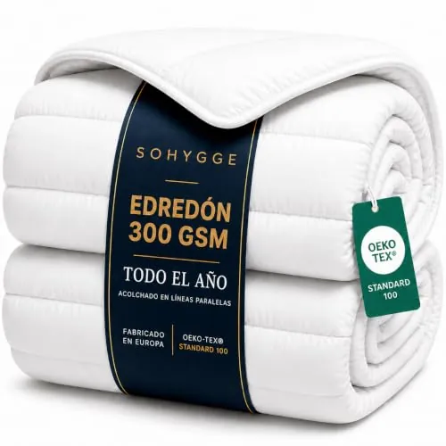 SOHYGGE - Edredon Cama 105-100% Microfibra - 300 gsm - Relleno nordico Cama 105/120 - Edredones Otoño - Invierno 200 x 200 cm 4 Estaciones