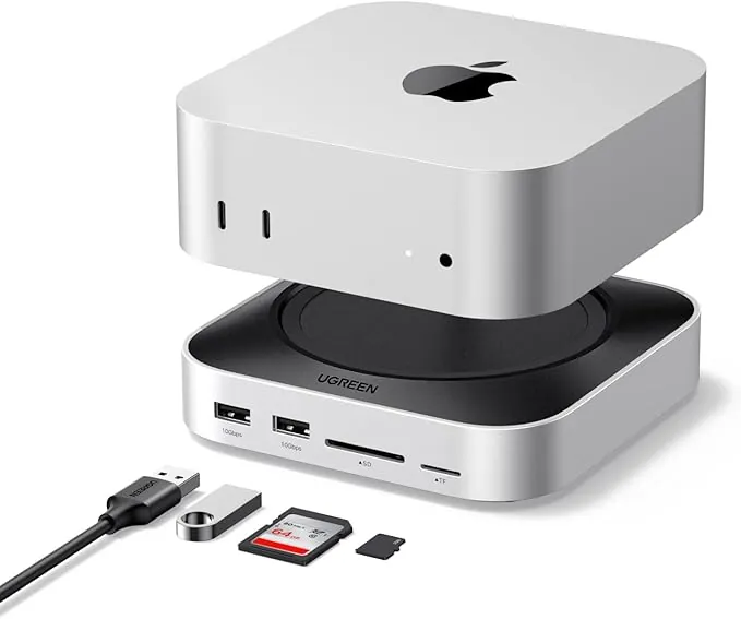 UGREEN Docking Station Compatible con Mac Mini M4 y M4 Pro Dock Station Hub USB C 10 en 1 con Carcasa M.2 NVME SSD Lector de Tarjetas TF SD 7 Puertos USB 10Gbps 5Gbps