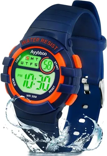 Ayybboo Reloj infantil, modelo de muestra (horas/semana), WR30M impertinente, máscaras de acero inoxidable, silicona también es adecuado para deportes al aire libre (azul), azul