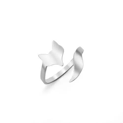 Amaxer Bonito anillo de zorro para niñas, ardillas, delfín, mariposas, libélula, acero inoxidable, abierto, ajustable, joyería, Metal, Cristal