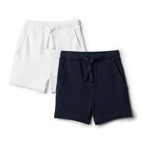 Amazon Essentials x Sofia Grainge Pantalones Cortos de Felpa Francesa de Punto sin Cordones Bebé-Niños, Pack de 2, Azul Marino/Blanco, 18 meses