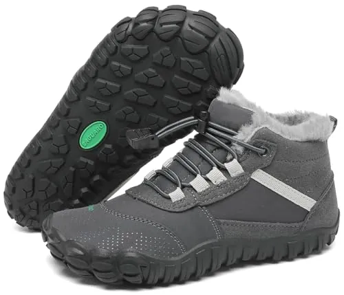 SAGUARO Barefoot Botas de Invierno Niño Niña Botas de Nieve Cómodas Lígeras Botines Niños Antideslizante Zapatos de Invierno con Forrados Caliente, Will Ⅰ, Gris Peltre, 31 EU