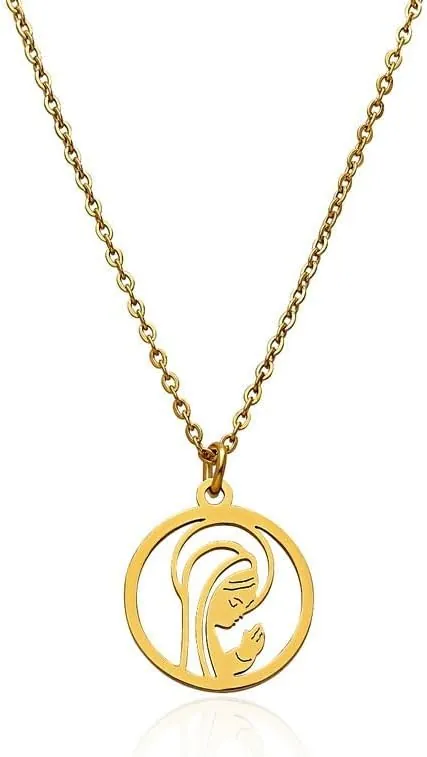 Collar Virgen Niña Comunión. Acero 316 L. Chapado Oro 18 kilates. Cadena largo ajustable 40 hasta 45 cm. Cadena y Medalla Virgen María.