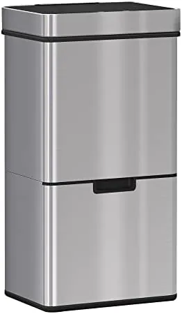 HOMCOM Cubo de Basura Automática 72L Cubo de Basura Inteligente de Acero Inoxidable con Sensor Infrarrojos y 2 Compartimientos para Cocina Dormitorio 42x30x81 cm gris