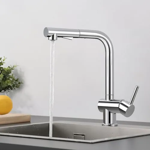 CECIPA X207C Grifos Cocina Fregadero Extraible, Grifo Monomando Acero lnoxidable con Ducha 2 Modos de Rociador, Caño Giratorio 360° Cromo Brillante