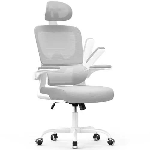 naspaluro Silla Oficina Ergonómica Soporte Lumbar, Malla Transpirable 136kg | Silla Escritorio con Reposacabezas Regulable, Altura Regulable, Reposabrazos para Oficina en Casa, Gris