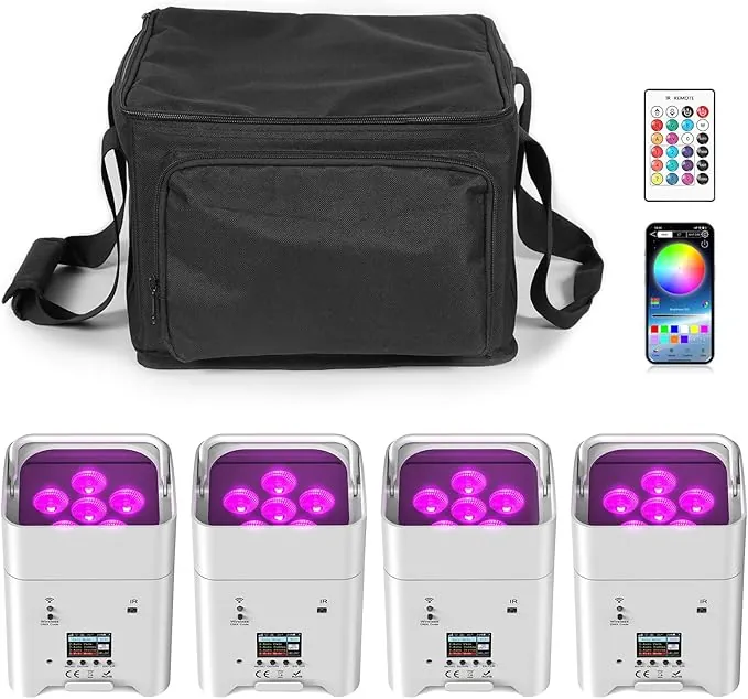 4 luces LED de 108 W, con bolsa, APP RGBWA+UV DMX, batería recargable incorporada de 9600 mAh, luz de escenario con mando a distancia para DJ Bar KTV Boda Geburtsta