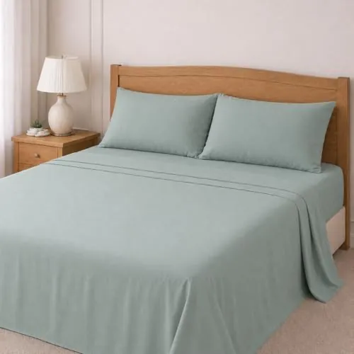 TRAMAS+ Sabanas 180x190 / 200cm 100% algodón, Juego de sábanas 4 Piezas, Sabana Bajera Ajustable, Encimera, 2 Fundas de Almohada 110x45cm, Certificado Oeko Tex- (Cama 180, Agua Marina)