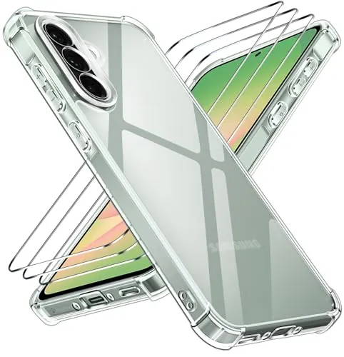 ivoler Funda para Samsung Galaxy A56 5G - Carcasa Transparente con 3 Protectores de Pantalla, Protección Mejorada para Cámara, Esquinas Militar Antigolpes con Cojín y Bumper Reforzado - Claro